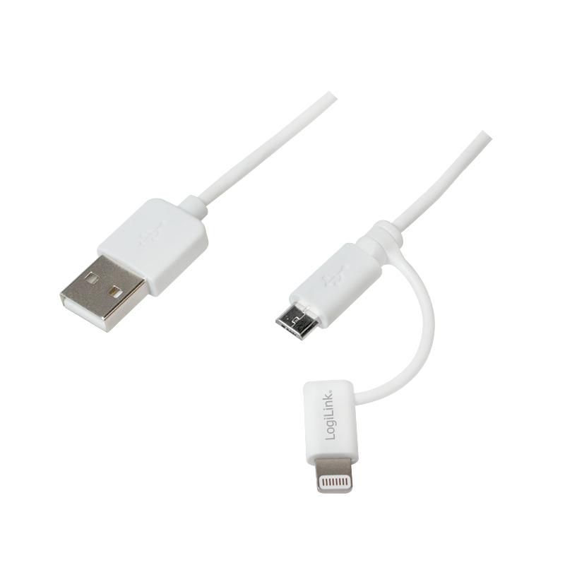 LOGILINK USB to Micro USB Sync- and Charging Cable with Lightning Adapter - Lade- / Datenkabelset