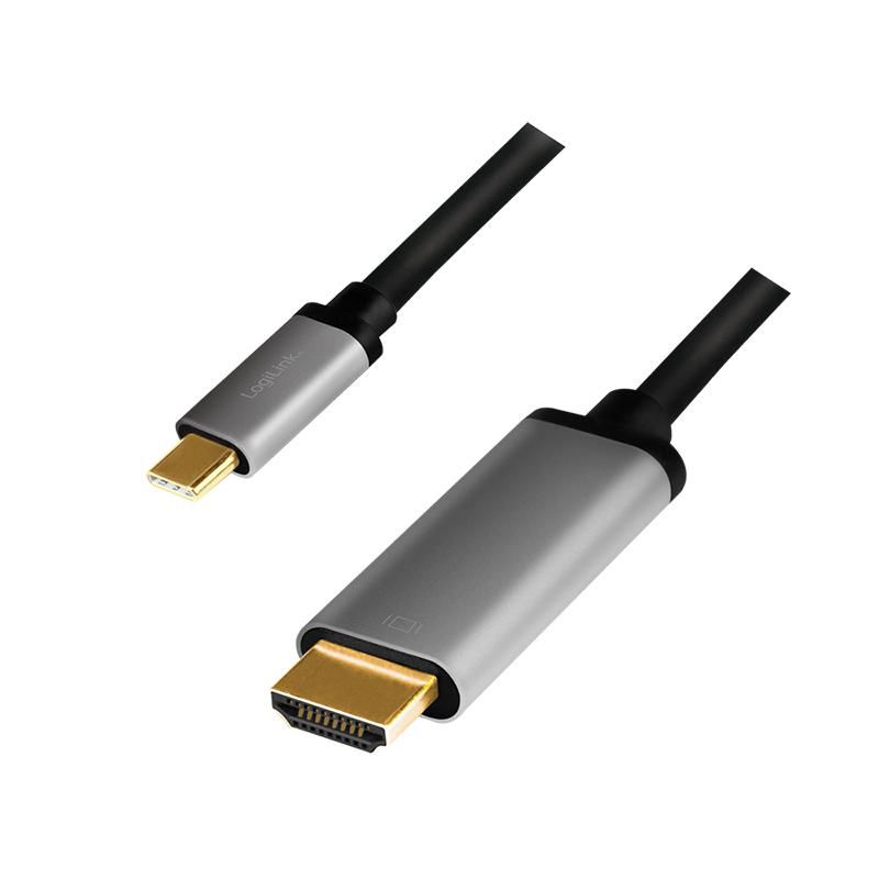 LOGILINK USB 3.2 Gen 1 Type-C cable, C/M to HDMI/M, 4K, alu, black/grey, 1.8 m