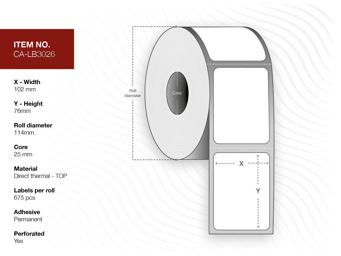 Capture CA-LB3026 etichetta per stampante Bianco (Label 102x76, Core 25, - Diameter 114 mm. Thermal - print. Top coated. Perman