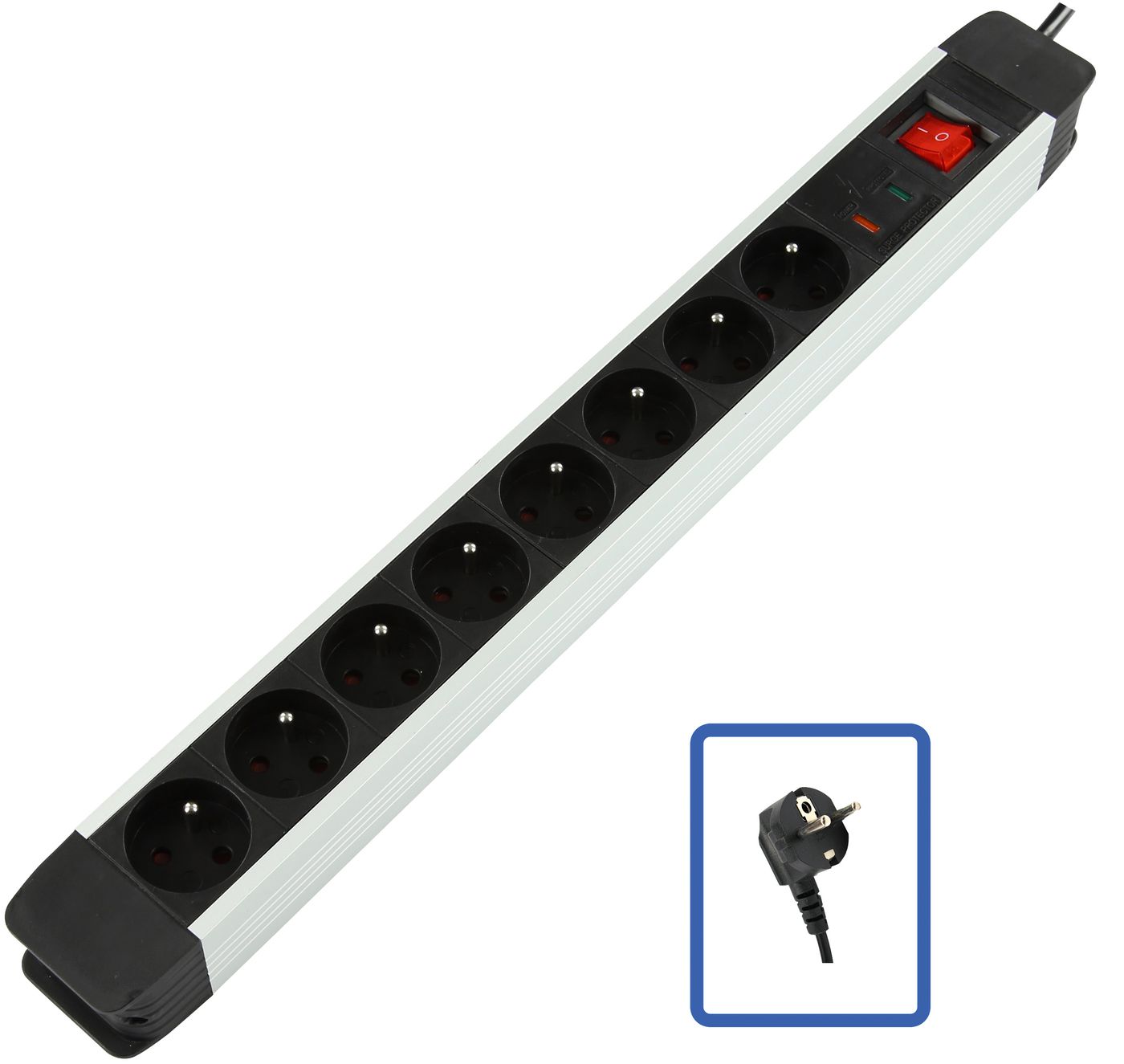 8-WAY POWER STRIP WITH SURGE - PROTECT 8x16A - 3500W - - Warranty: 24M