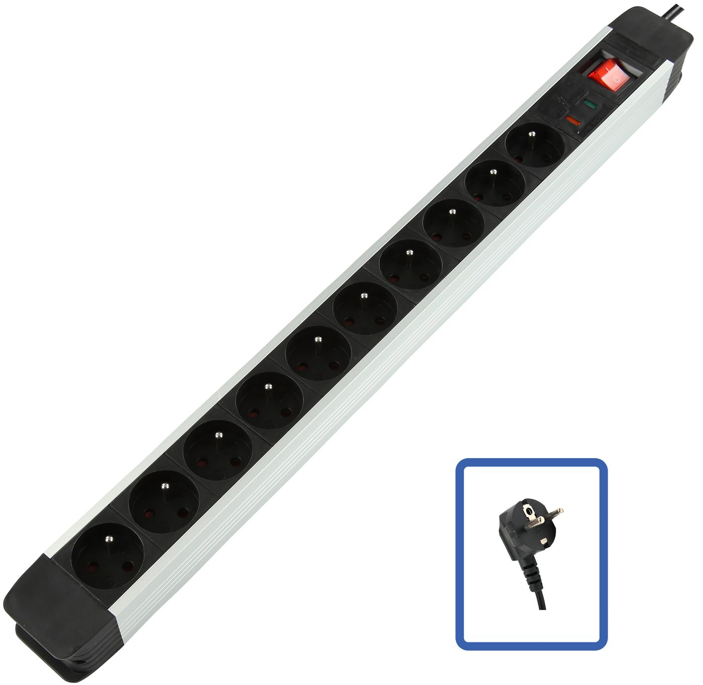10-WAY POWER STRIP WITH SURGE - PROTECT 10x16A - 3500W - - Warranty: 24M