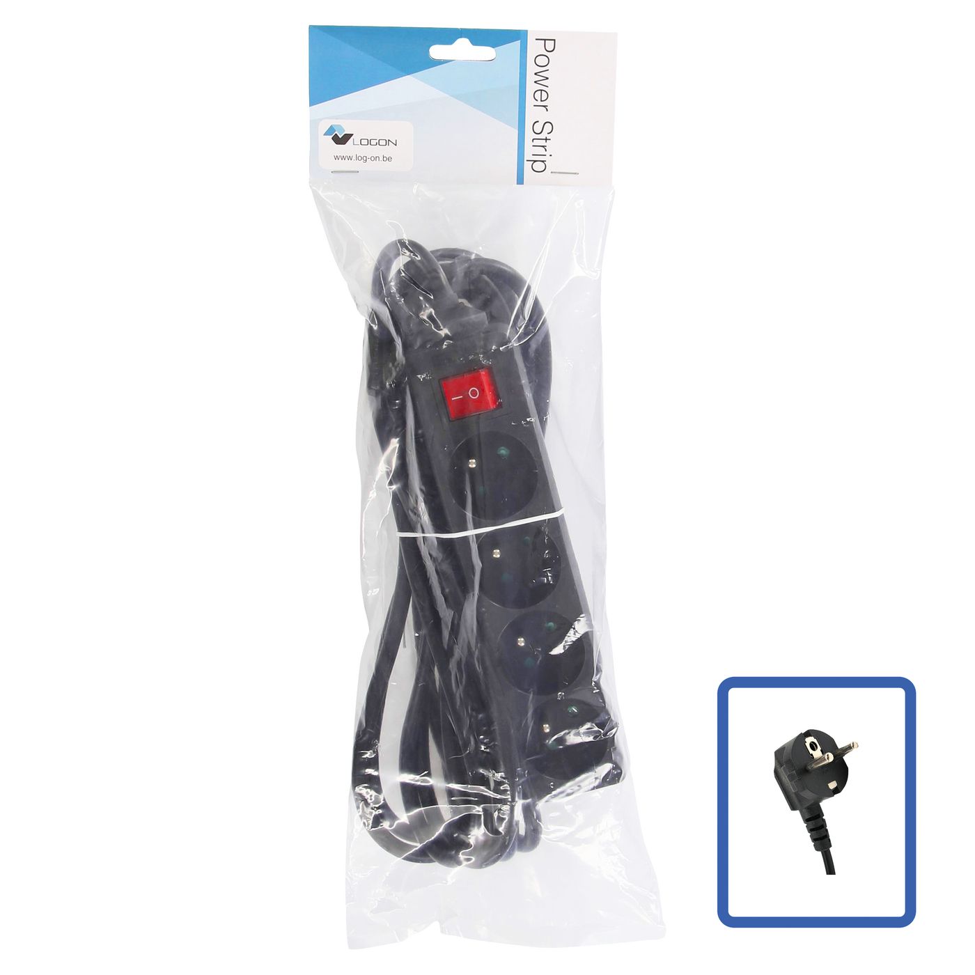 4-WAY POWER STRIP BLACK - - ON/OFF SWITCH - 5M CABLE - Warranty 24M