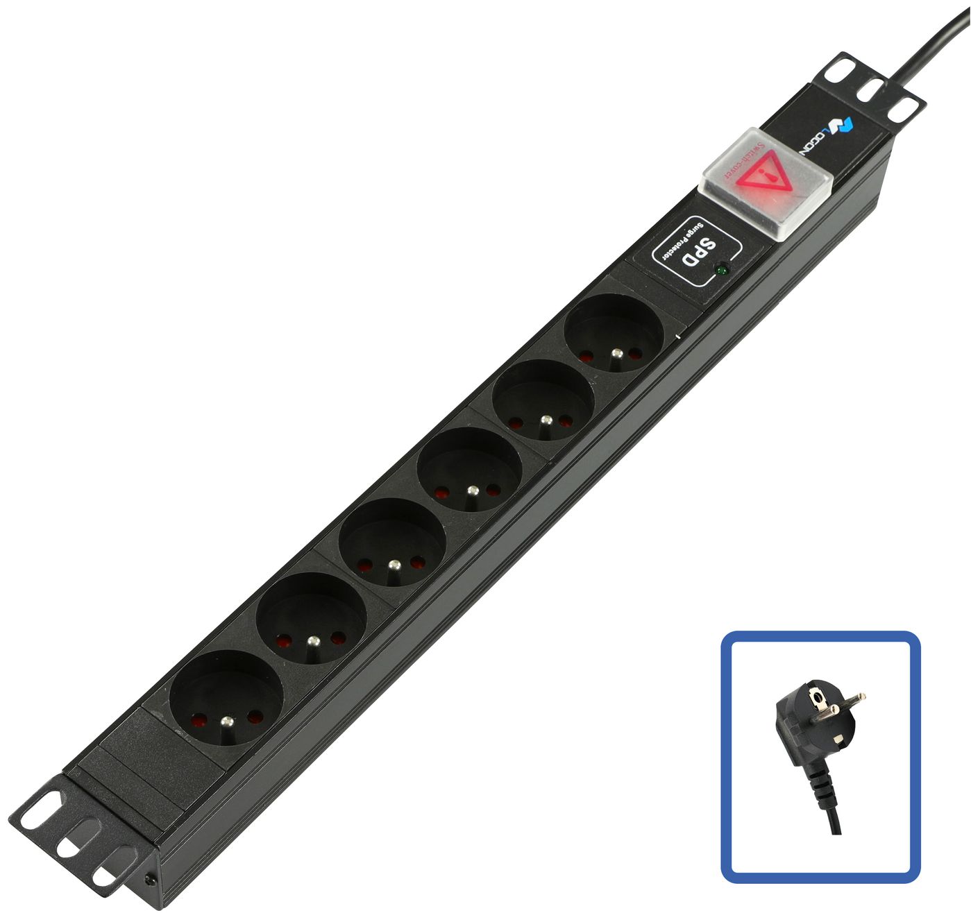 POWER STRIP 19 - 6 WAYS - 1U - - WITH SWITCH & SURGE PROTECT - Warranty: 24M