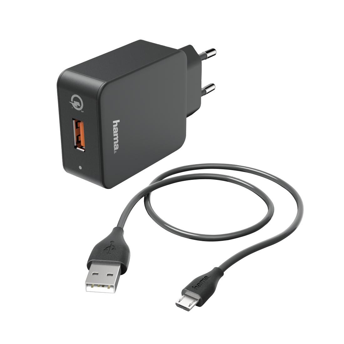 HAMA Ladeset Micro USB, Hama Ladegerät QC 3.0 + Micro-USB-Kabel, 1.5 m