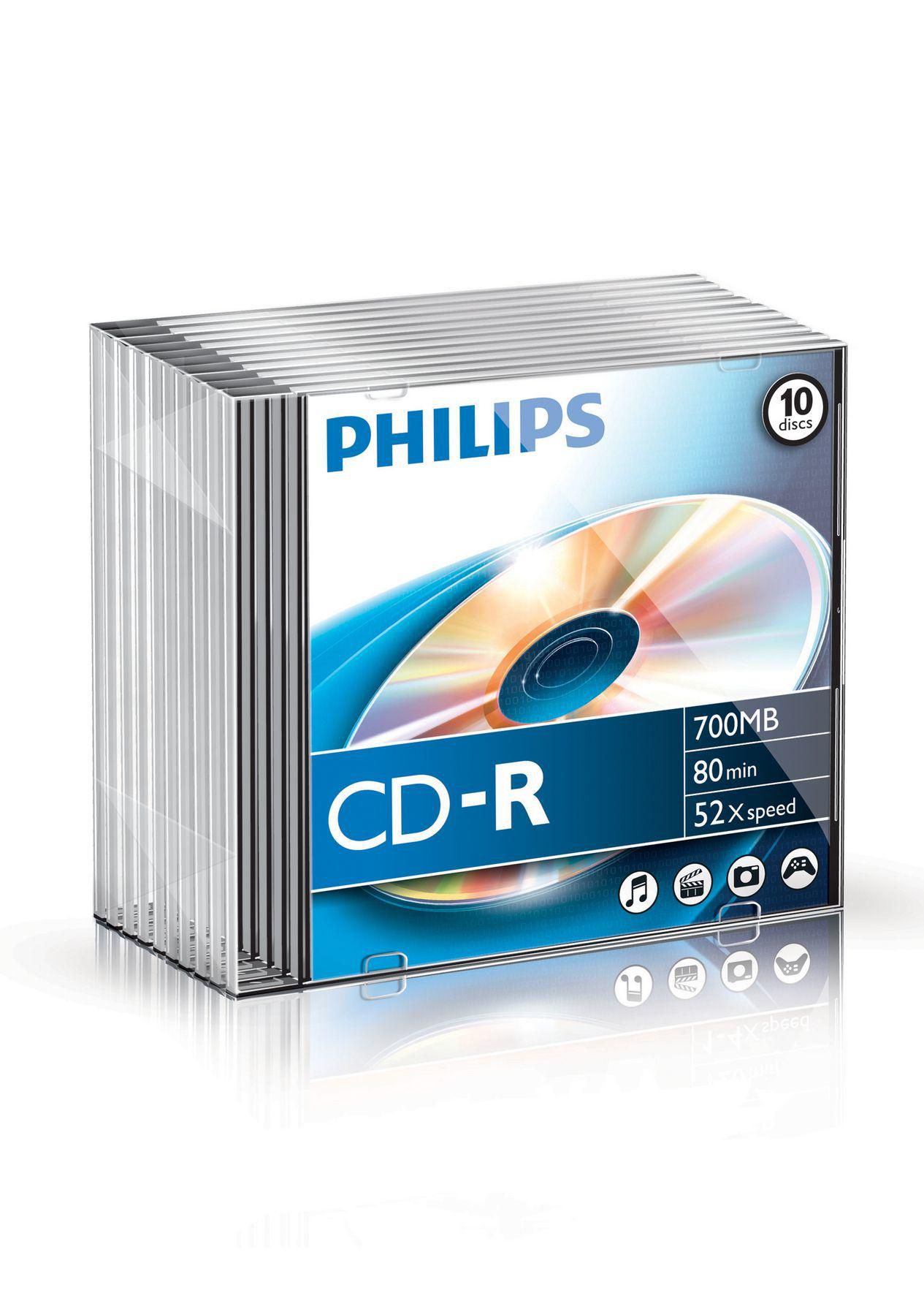 PHILIPS - 10 x CD-R - 700MB (80 Min) 52x - Slim Jewel Case (CR7D5NS10/00)