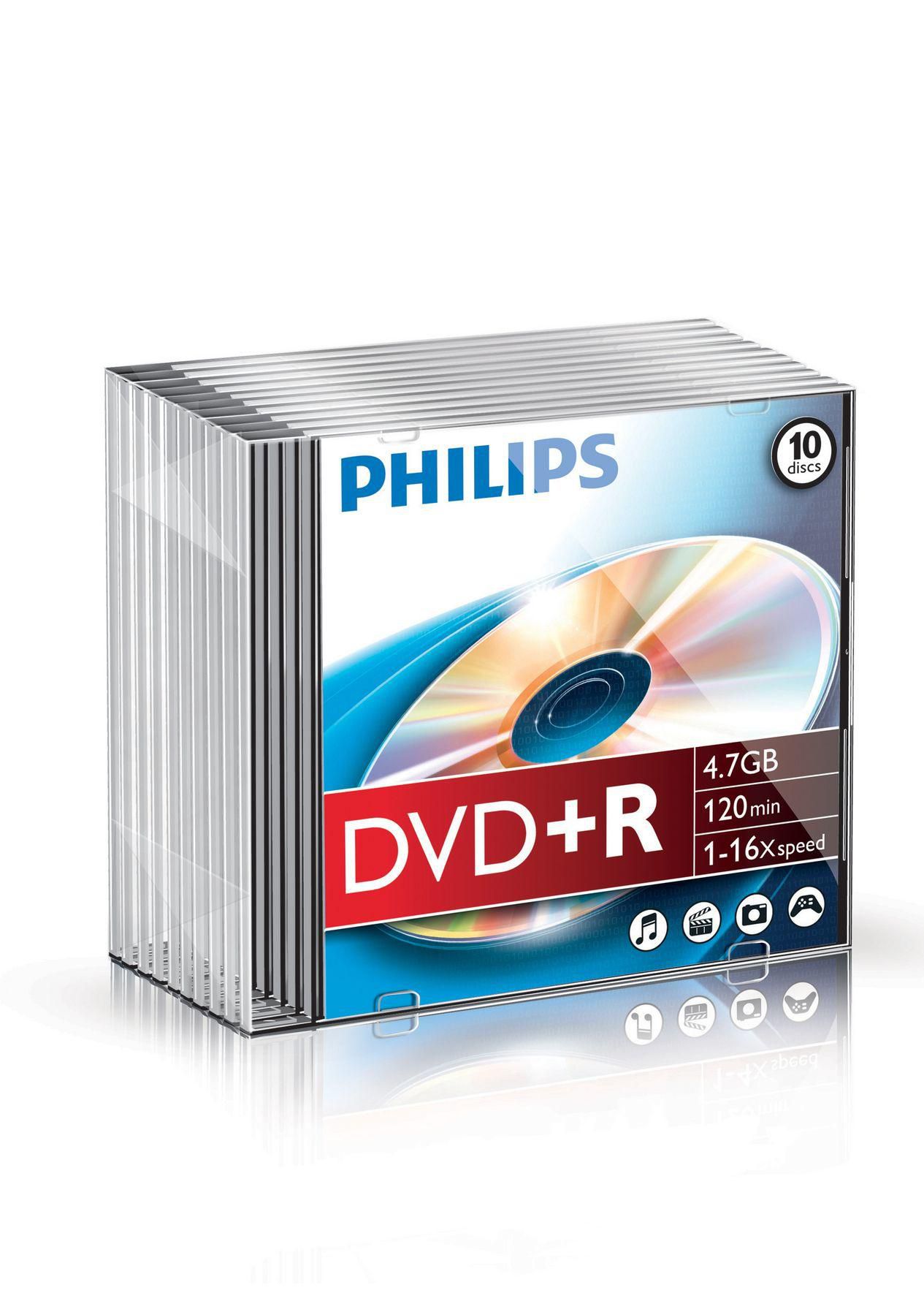 PHILIPS DR4S6S10F - 10 x DVD+R - 4,7GB (120 Min.) 16x - Slim Jewel Case (DR4S6S10F/00)