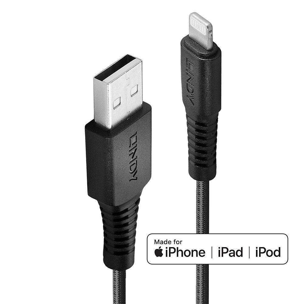LINDY 3m verstärktes USB Typ A an Lightning Ladekabel