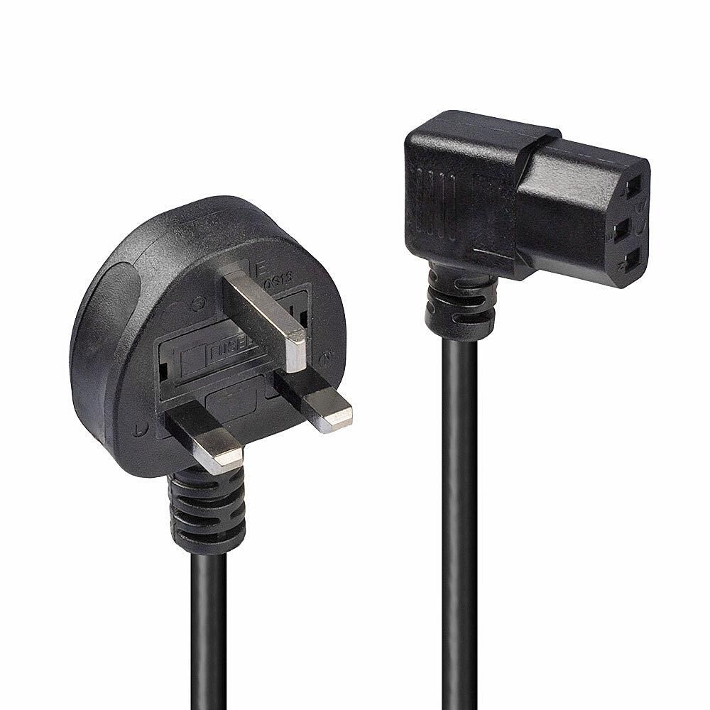Lindy 30446 1m UK 3 Pin Plug to Right Angled IEC C13 Mains Power Cable Black