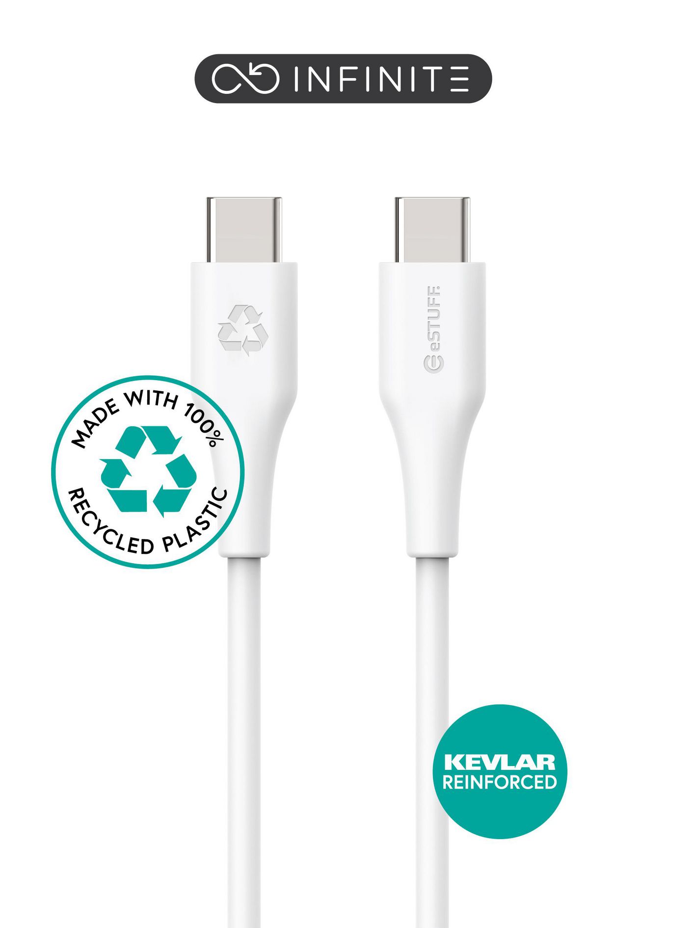 USB-c To USB-c Cable - 3m White. Recycled Plastic.
