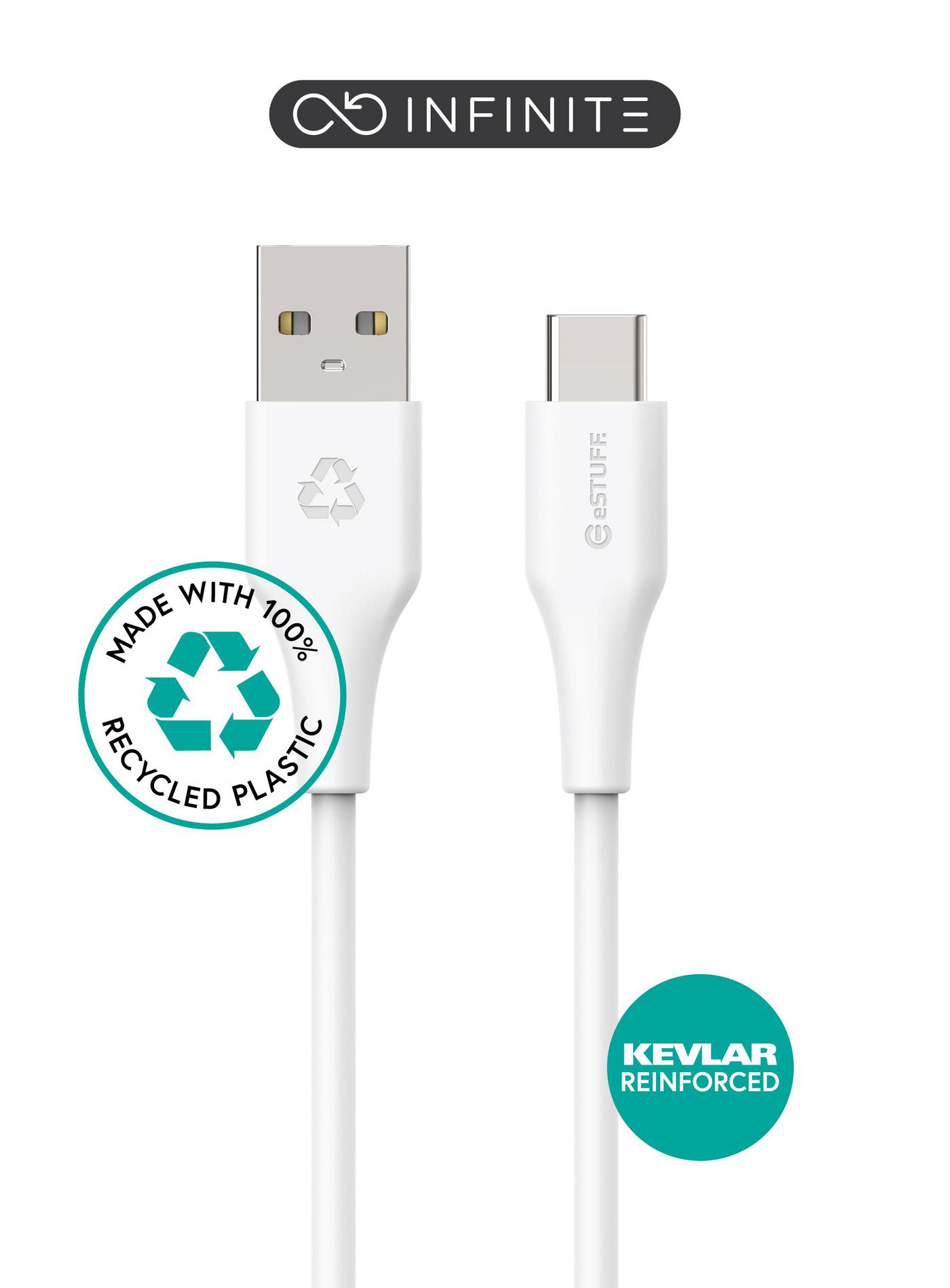 USB-c To USB-a Cable 1m White. Recycled Plastic.