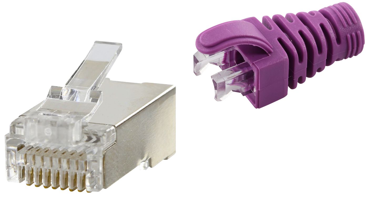 RJ45 CAT5e SHIELDED EASY - CONNECTOR+PURPLE BOOT - - 50-PACK - Warranty: 24M