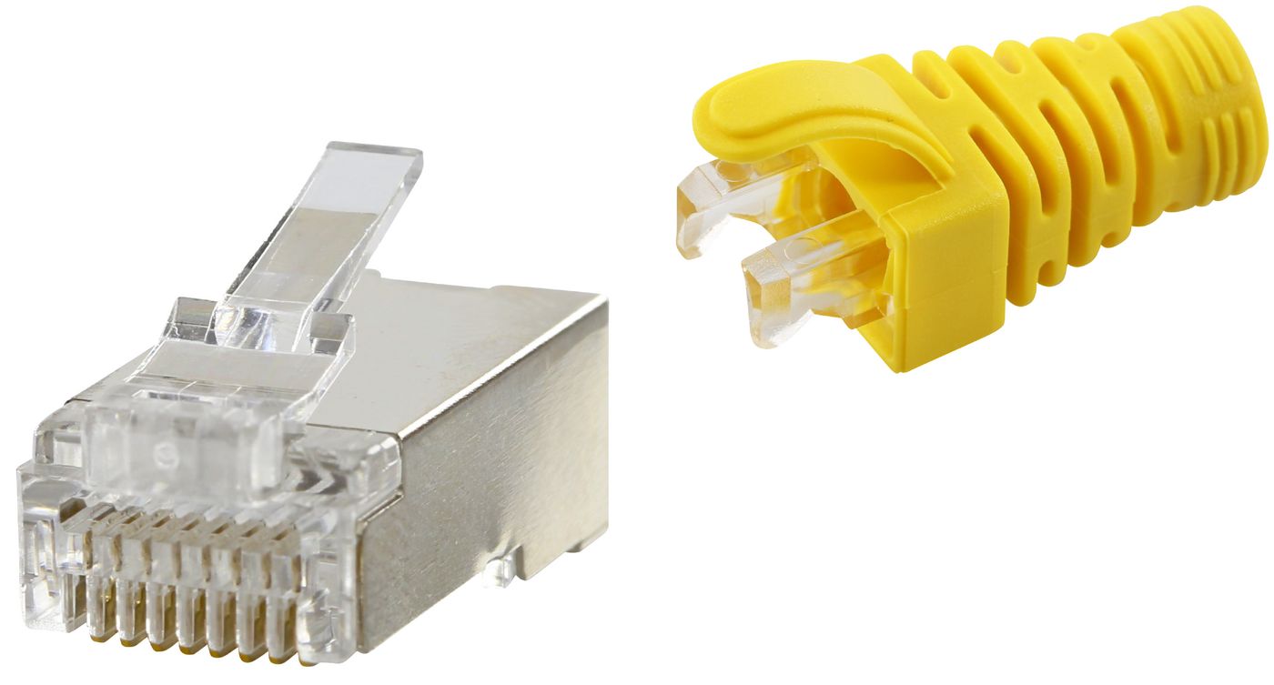 RJ45 CAT5e SHIELDED EASY - CONNECTOR+YELLOW BOOT - - 50-PACK - Warranty: 24M