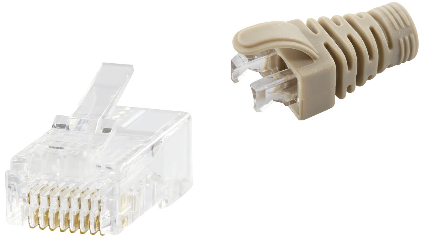 RJ45 CAT5e UNSHIELDED EASY - CONNECTOR+GREY BOOT - 50-PACK - Warranty: 24M