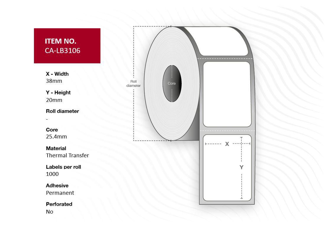 Capture CA-LB3106 etichetta per stampante (Label 38 x 20 mm, Core 25,4 - mm. Transparent PP/PE. - Permanent for outdoor use. 10