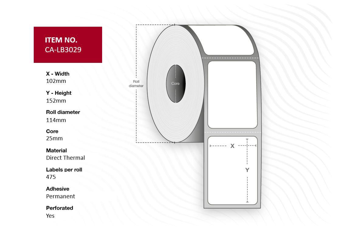 Zebra Technologies Rouleau à étiquettes Thermique direct 102 x 152 mm