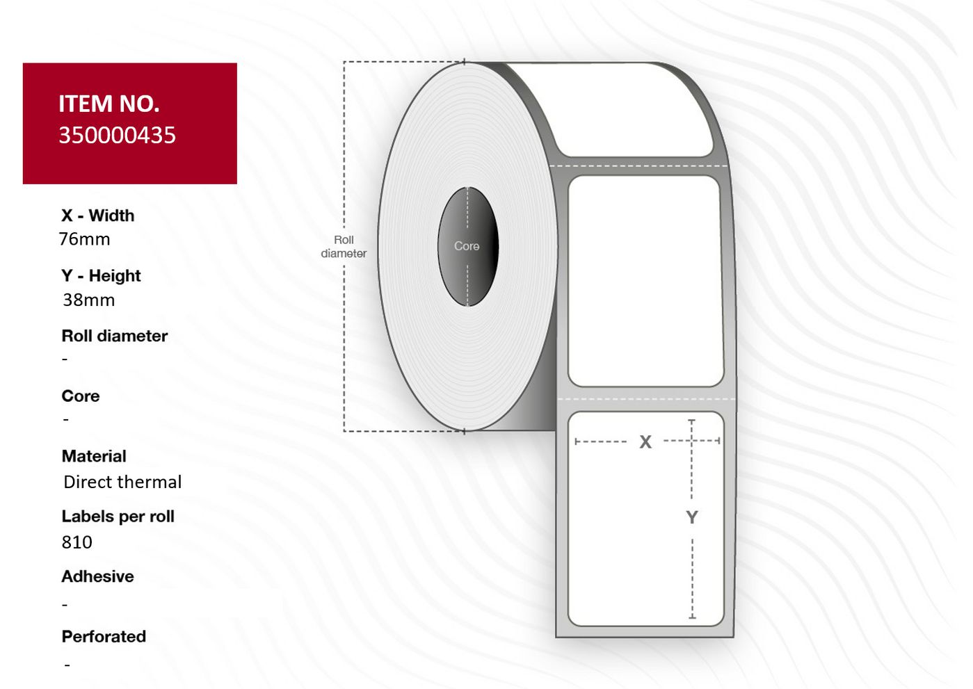 Capture 35000435 etichetta per stampante Bianco (Label 76x38 - Core 25. White. - Premium. DT. Removable. 810 - labels per roll.