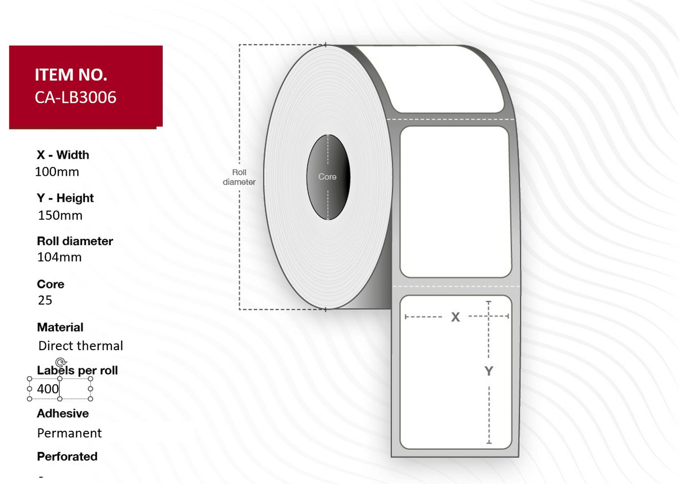 Capture CA-LB3006 etichetta per stampante Bianco (Label 100x150, Core 25, - Diameter 104 mm. Thermal - print. Top coated. Perma