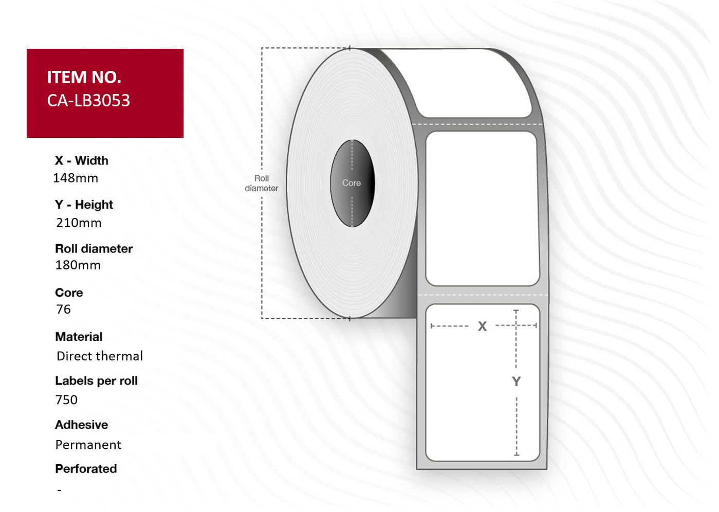 Capture CA-LB3053 etichetta per stampante Bianco (Label 148x210, Core 76, - Diameter 180 mm. Thermal - print. Uncoated. Permane