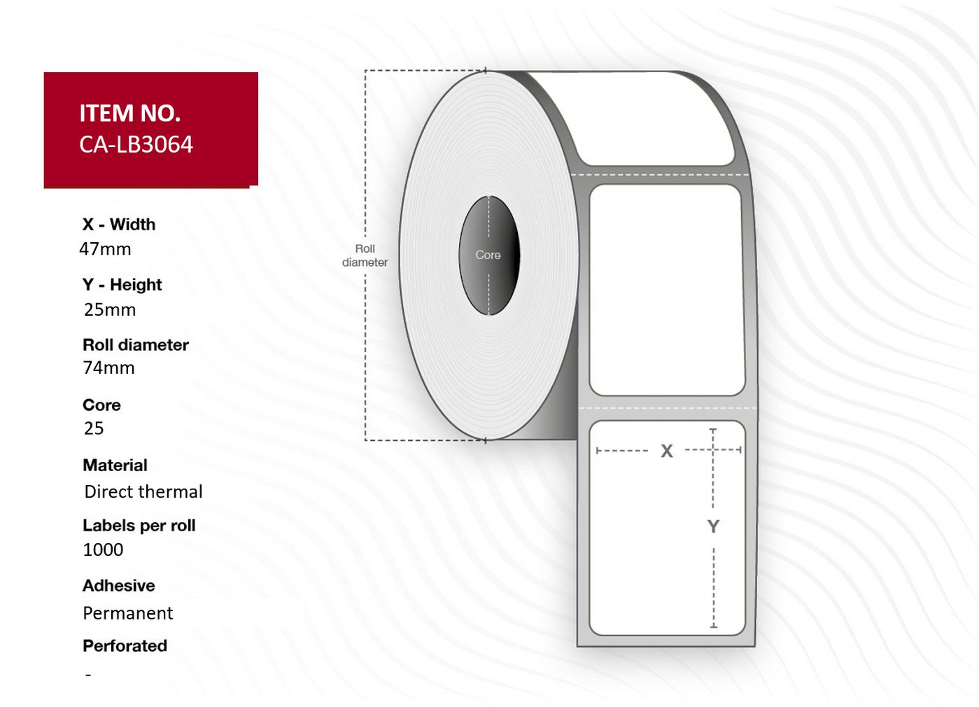 Capture CA-LB3064 etichetta per stampante Bianco (Label 47x25, Core 25, - Diameter 74 mm. Thermal - print. Uncoated. Permanent.