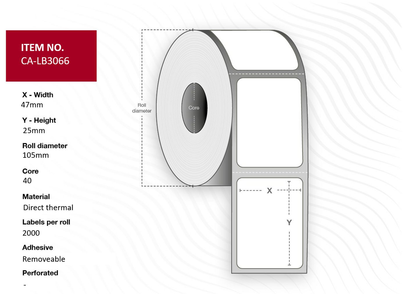 Capture CA-LB3066 etichetta per stampante Bianco (Label 47x25 Core 40 - Diameter 105 mm. Thermal - print. Uncoated. Removable.