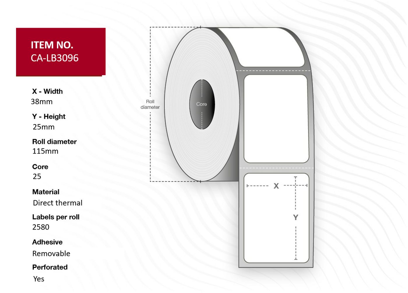 Capture CA-LB3096 etichetta per stampante Bianco (Label 38x25 Core 25 - Diameter 115 mm. Thermal - print. Uncoated. Removable.