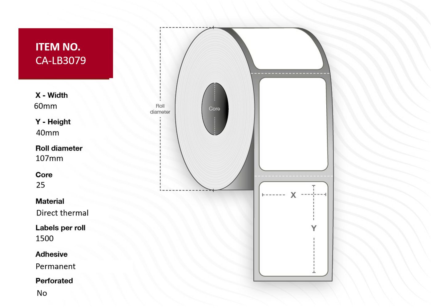 Capture CA-LB3079 etichetta per stampante Bianco (Label 60x40, Core 25, - Diameter 125 mm. Thermal - print. Uncoated. Permanent
