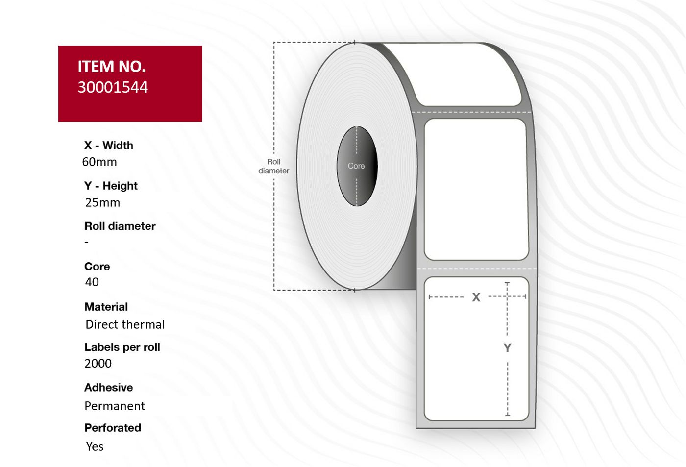 Capture 30001544 etichetta per stampante Bianco (Label 60x25 - Core 40. White. - Uncoated. DT. Permanent. - 2.000 labels per ro