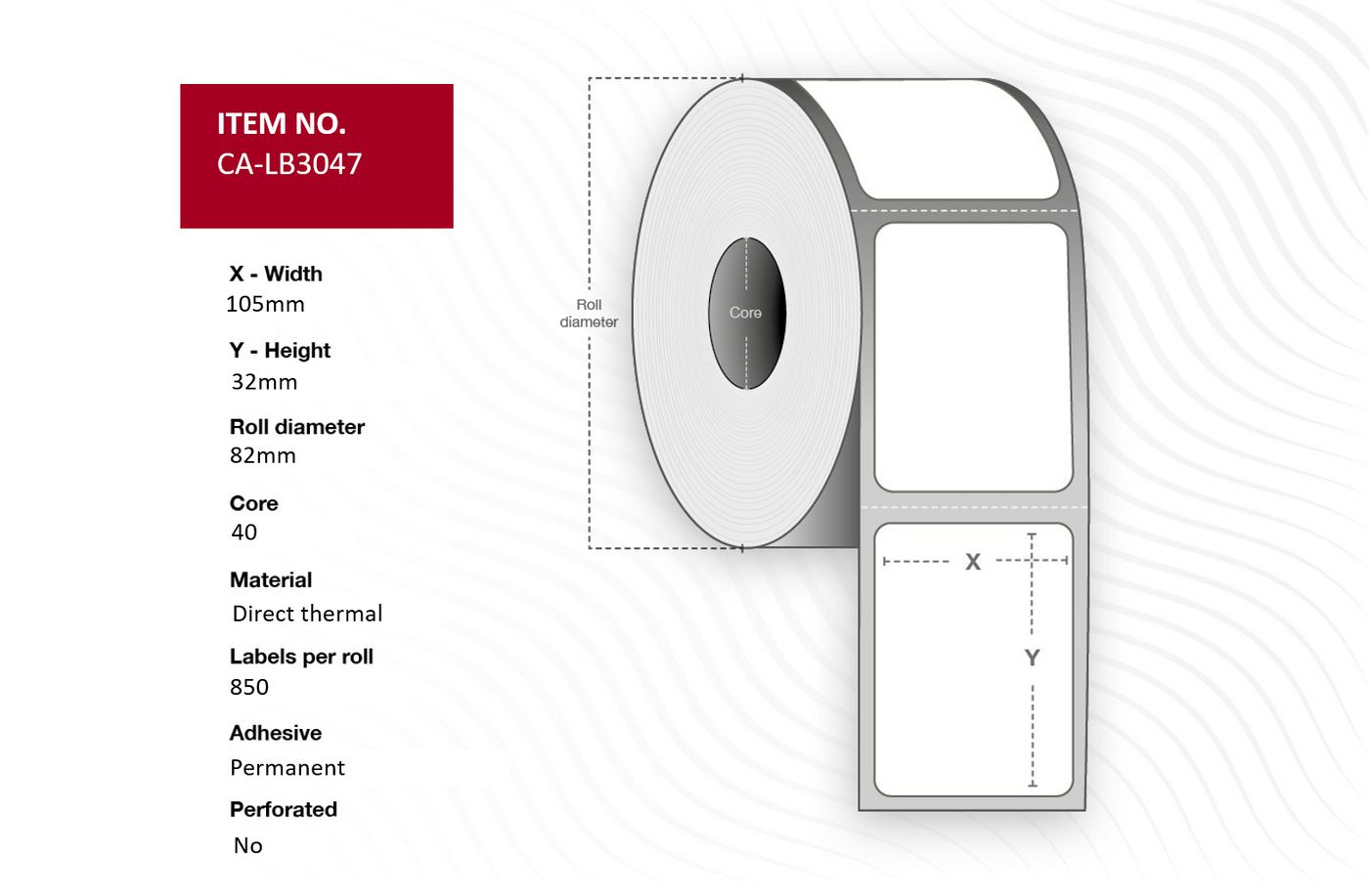 Capture CA-LB3047 etichetta per stampante Bianco (Label 105x32, Core 40, - Diameter 82 mm. Thermal - print. Top coated. Permane