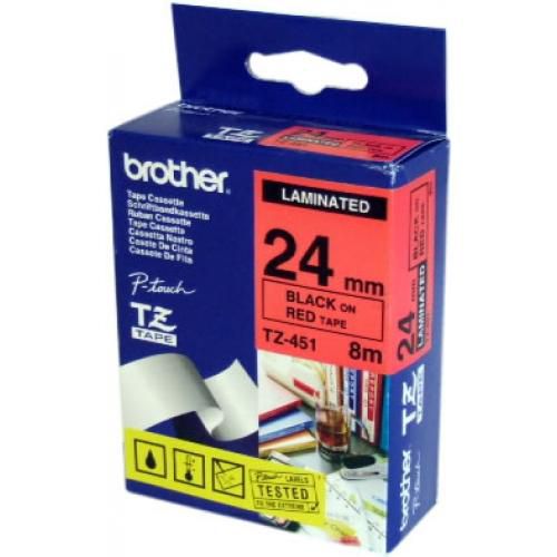 BROTHER TZ451 Schriftbandkassette 24mm8m rot/schwarz laminiert für P-Touch 350 540 540C 550 2400