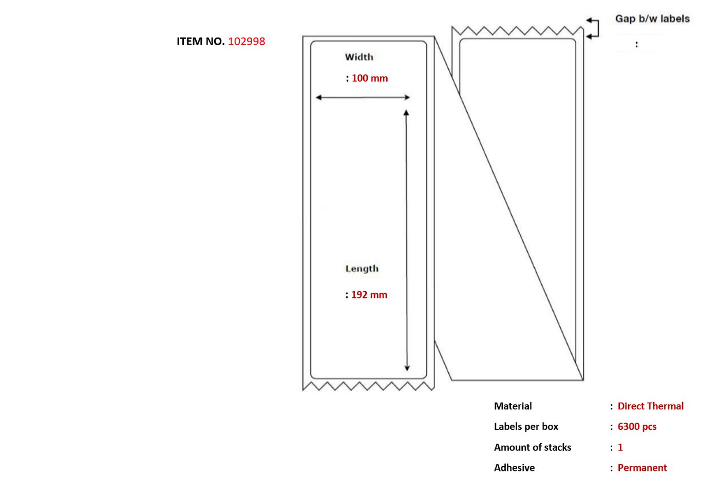 Label 100x192 White. DT. - 102998