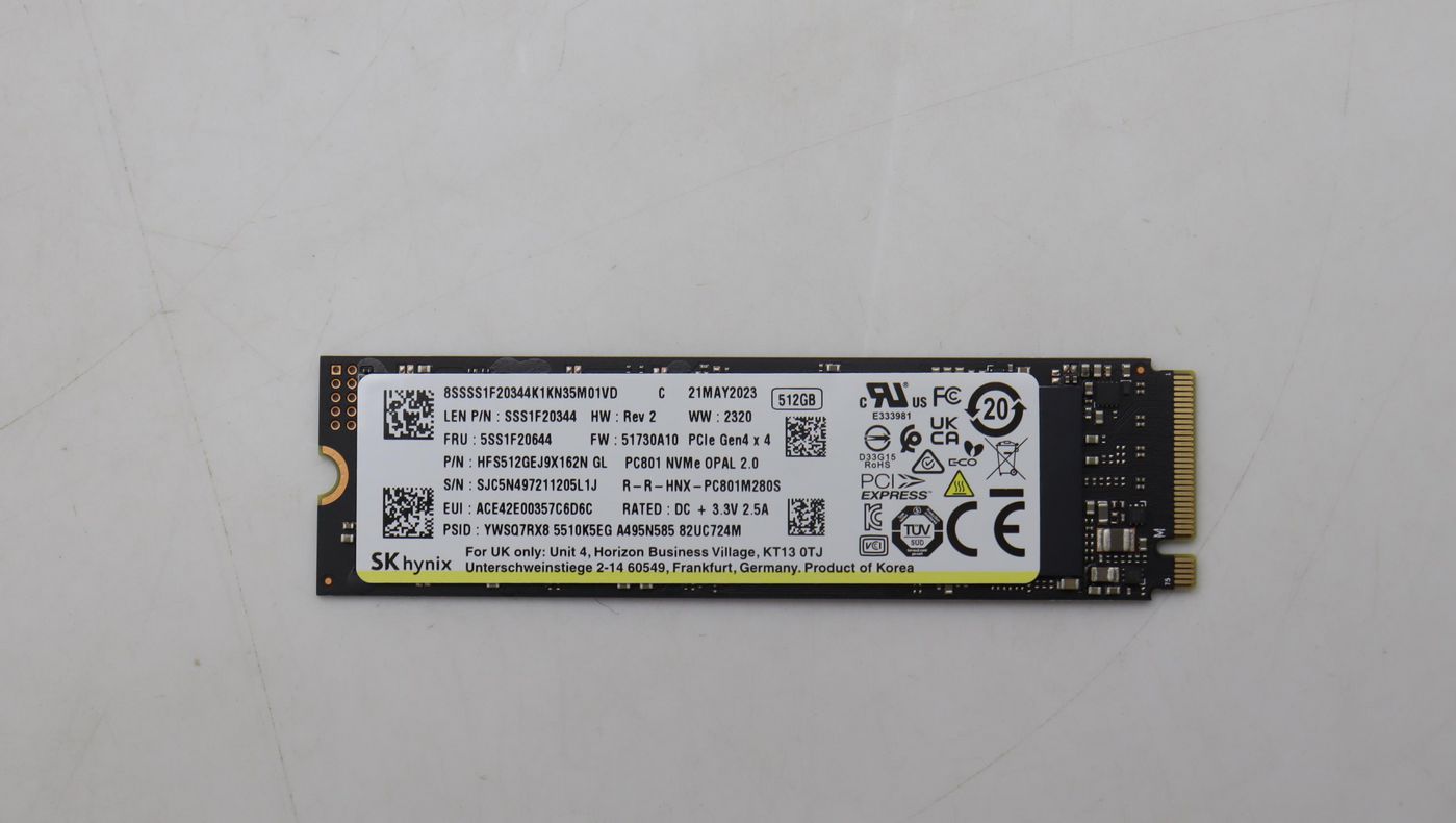 5SS1F20644, Lenovo M.2 2280 SSD, 512GB capacity, PCIe 4.0 x4