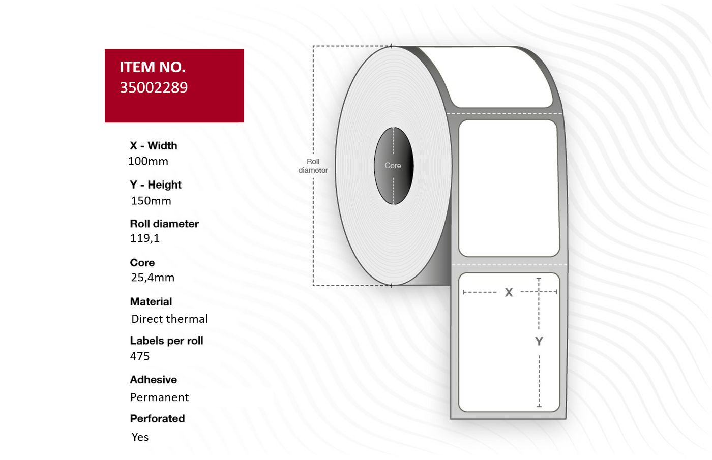 Label 100x150 - Core 25 DT. - White Permanent Perforated. - 500 labels per roll 1 roll per box