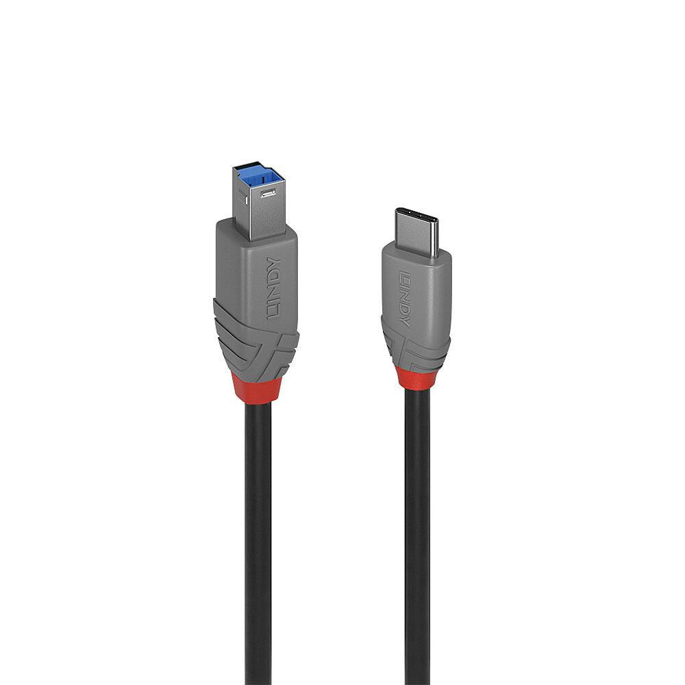 LINDY 2m USB 3.2 Typ C an B Kabel, Anthra Line