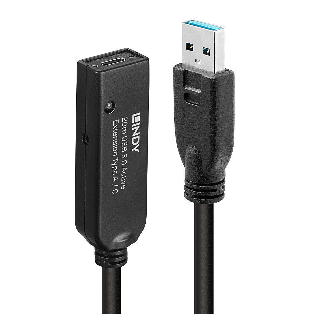 LINDY 20m USB 3.0 Aktivverlängerung Typ A an C 20m Verlängerung für ein USB Typ C Gerät an einem USB