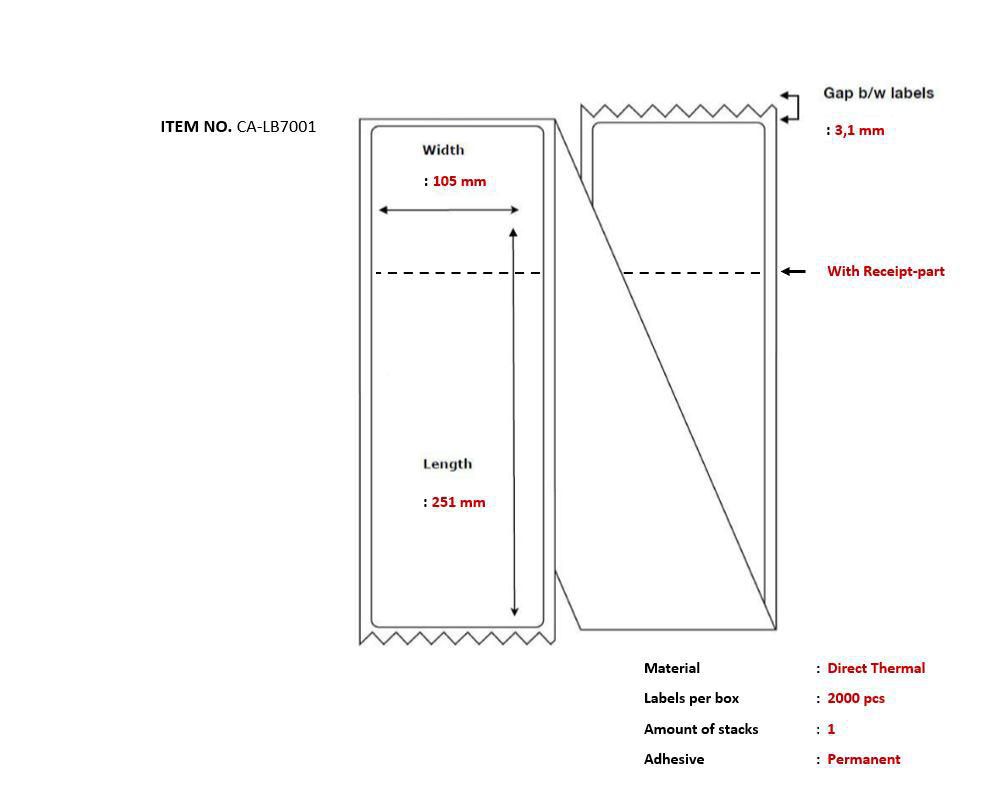 Capture CA-LB7001 etichetta per stampante (Ship-label 105 x 251mm, - Direct Thermal, with receipt - part, Fanfold, 2000 labels