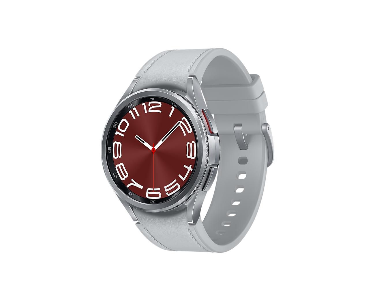 SAMSUNG Galaxy Watch6 Classic - 43 mm - intelligente Uhr mit Band - Hybrid-Eco-Leder - Silber - Band