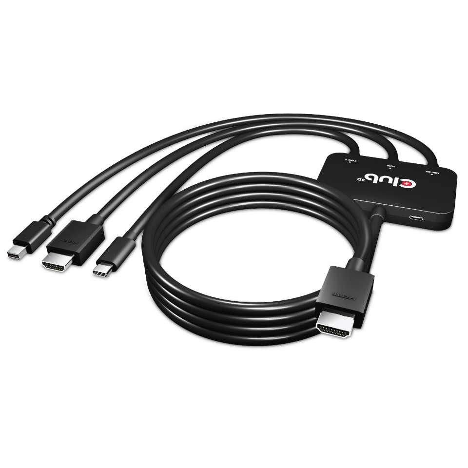 CLUB3D Adapter USB-C/HDMI/Mini-DP > HDMI aktiv   St/St/St/St retail
