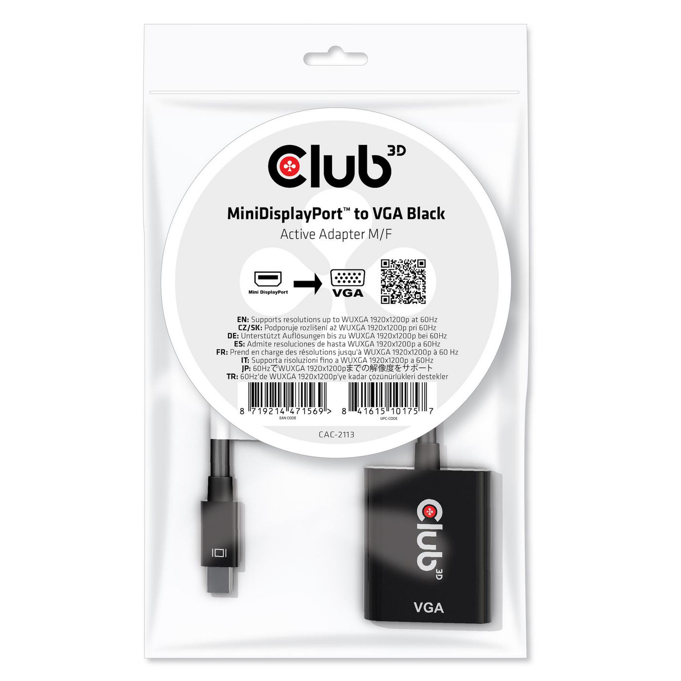 Club3D CAC-2113 W128559660 MinidisplayportT To Vga Black 