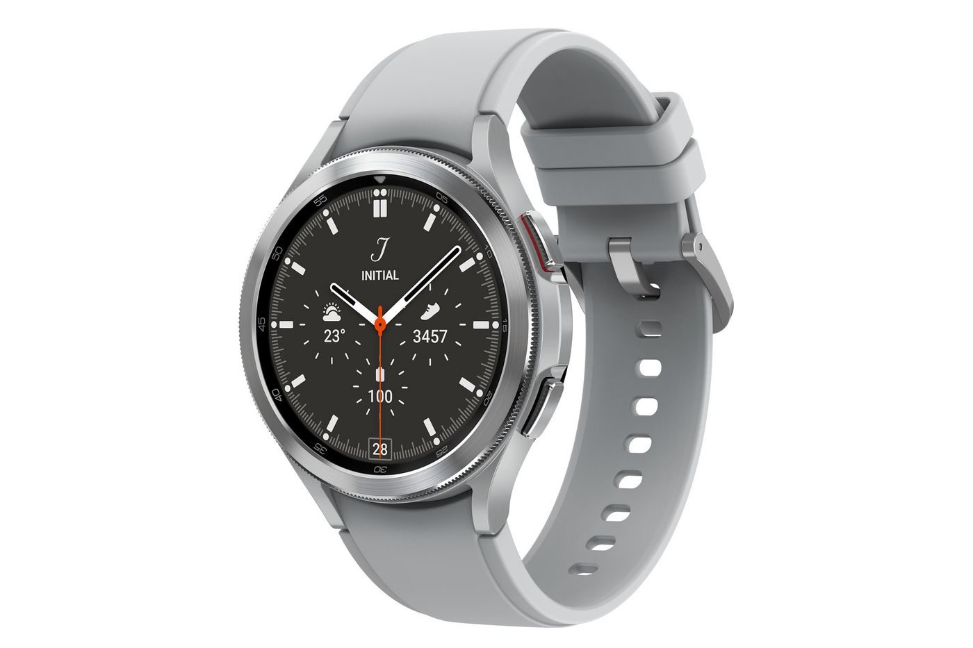 SAMSUNG Galaxy Watch4 Classic - 46 mm - silber - intelligente Uhr mit Ridge Sport Band - Flouroelast