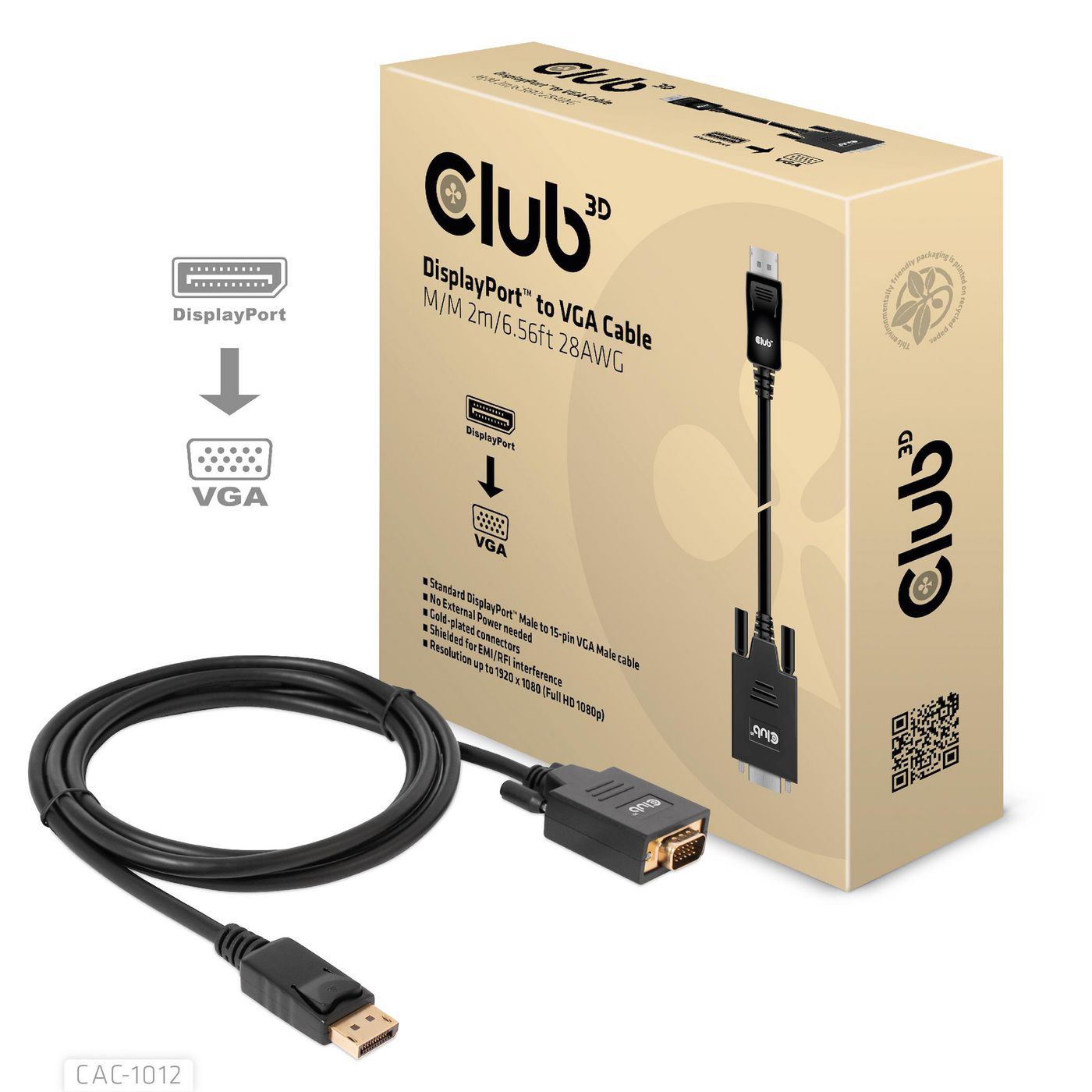 Club3D CAC-1012 W128561041 Displayport To Vga Cable MM 