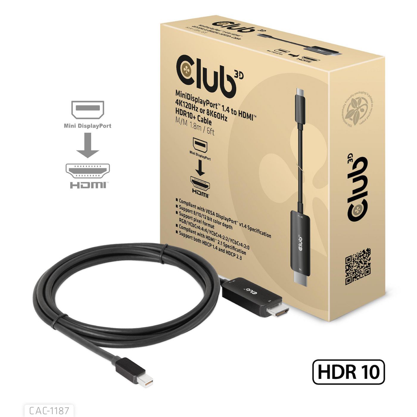 Club3D CAC-1187 W128561884 Minidisplayport 1.4 To Hdmi 