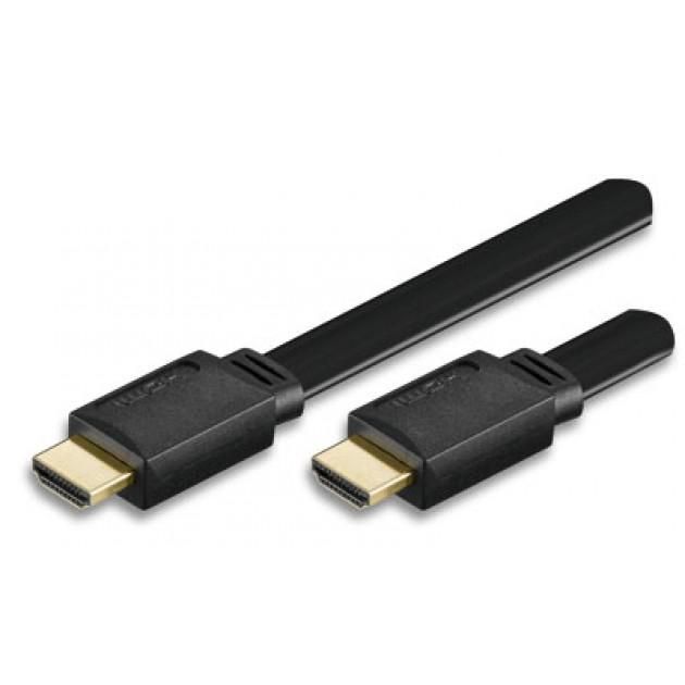 TECHLY HDMI High Speed Kabel mit Ethernet, Flachkkabel 1m sw