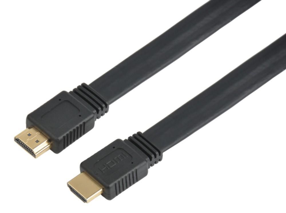 TECHLY High Speed HDMI mit Ethernet Flachkabel 4K 60Hz 1m schwarz HDMI Stecker mit Goldbeschichtung
