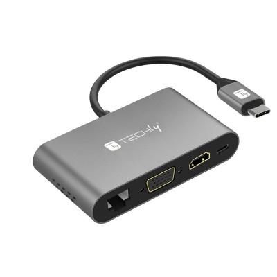 TECHLY USB-C to HDMI/VGA/USB3/RJ45 Multiport Adapter