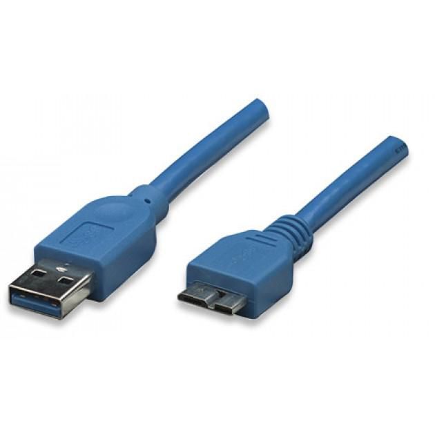 TECHLY USB3.0 Kabel Stecker Typ A-Stecker Micro B, 0,5m blau