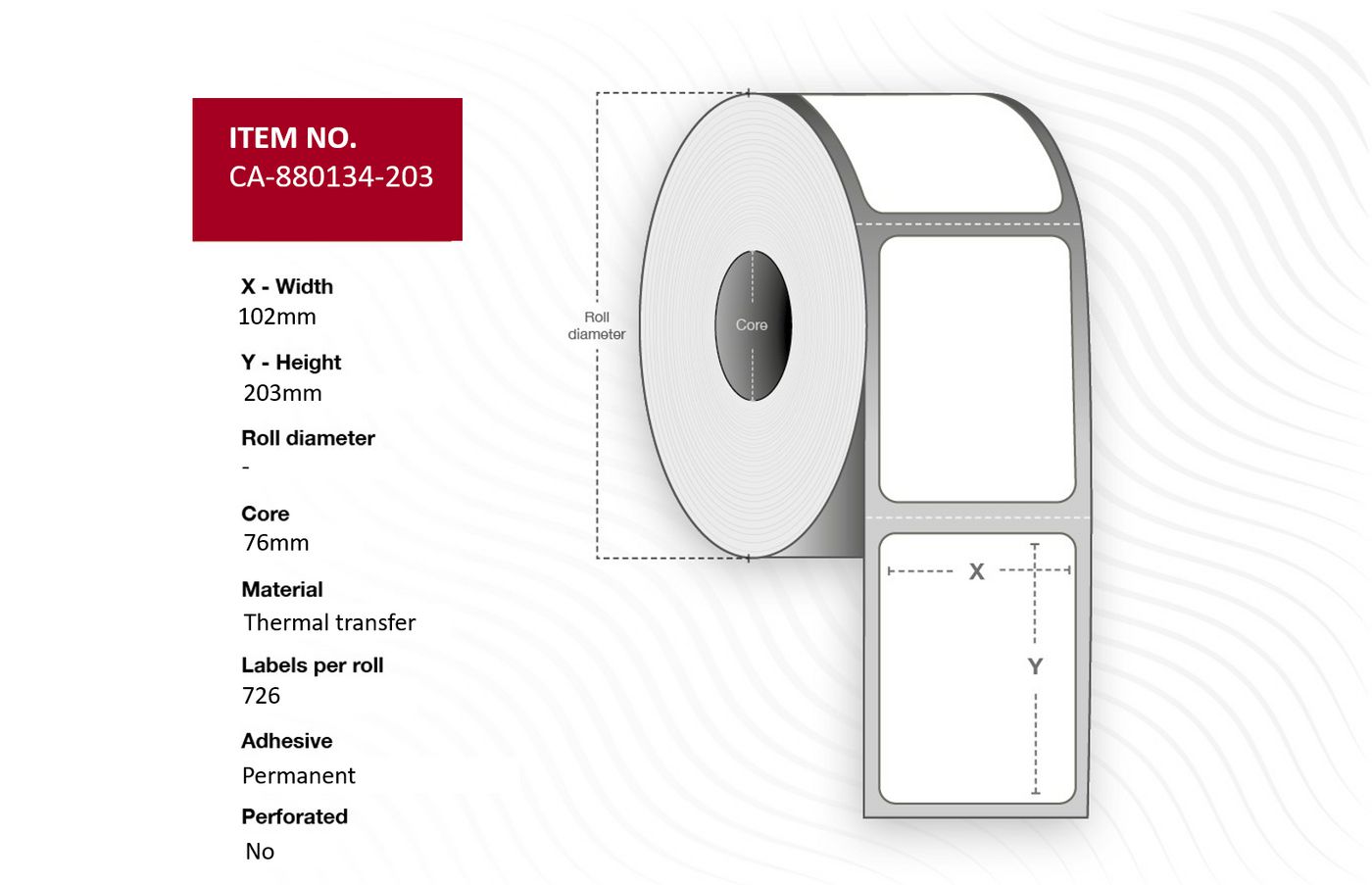 Capture CA-880134-203 etichetta per stampante (Label 102 x 203mm, Core 76mm. - Thermal transfer, Coated, - Permanent, 726 label