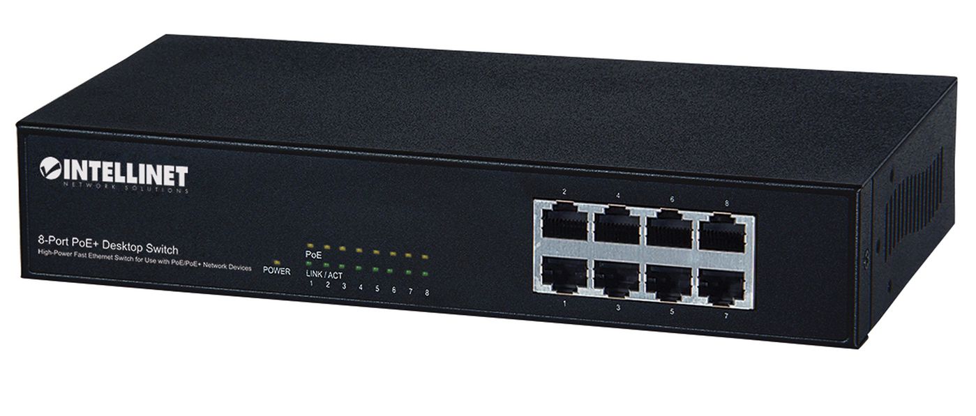 Intellinet 560764 8-Port Fast Ethernet PoE+ 