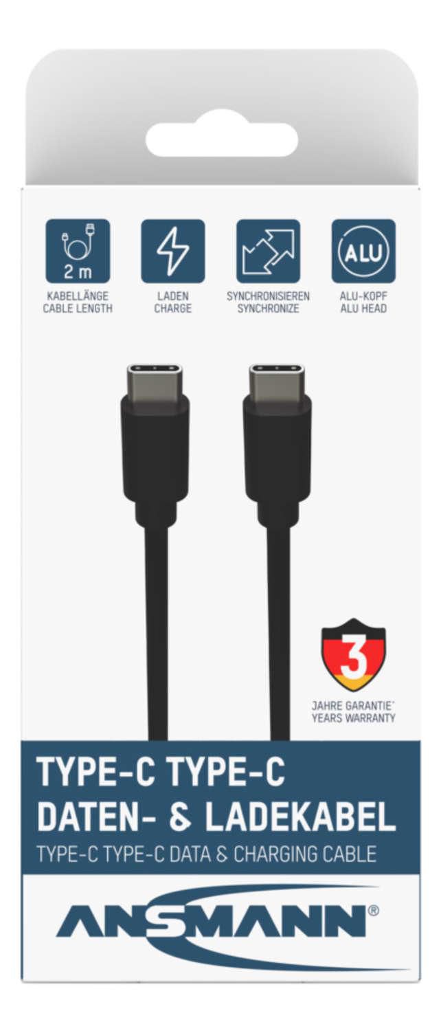 ANSMANN Kabel USB C->C S/S 200cm schwarz S/S 200cm - Kabel - Digital/Daten (1700-0122)