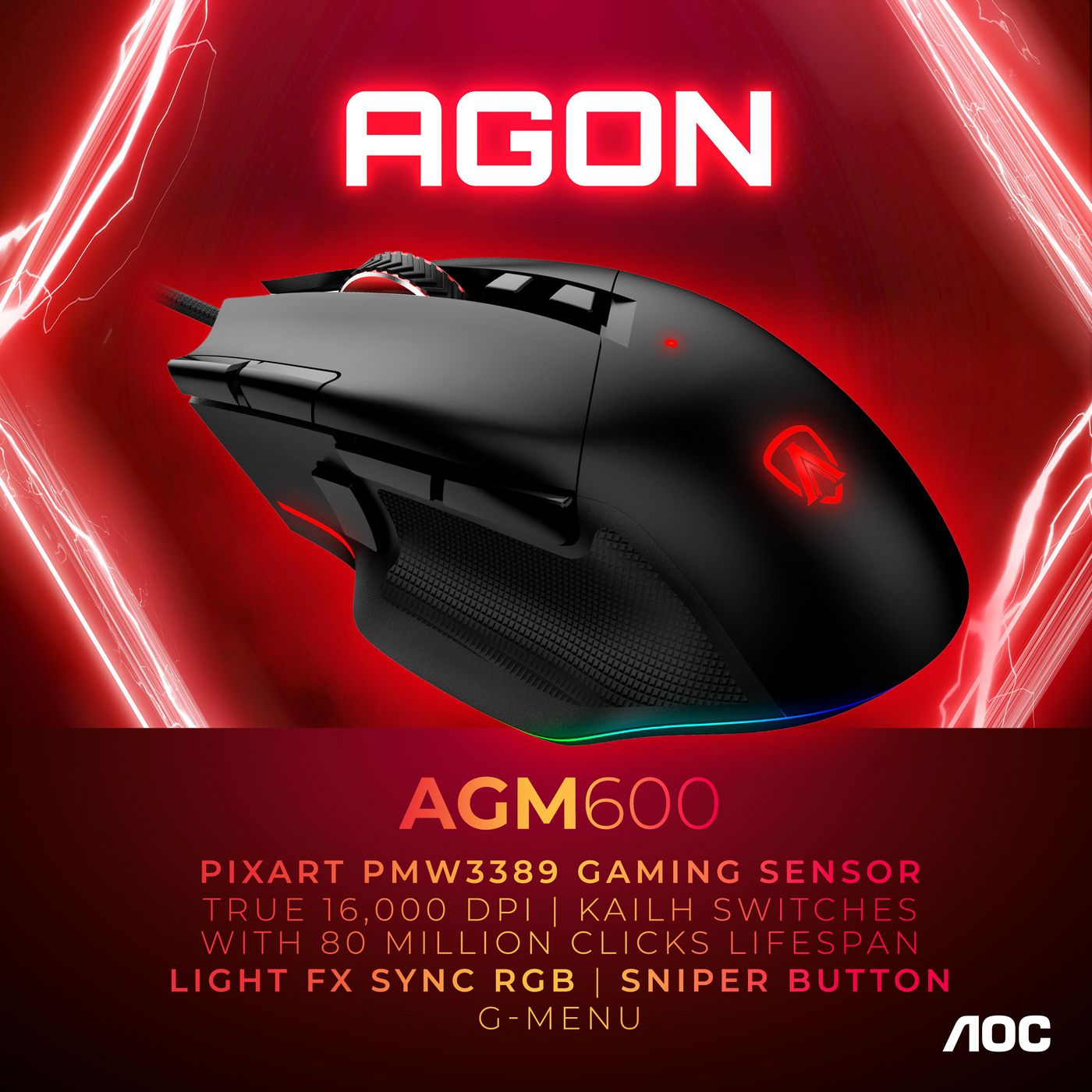 AOC AGM600 W128782110 M600 Mouse Right-Hand Usb 