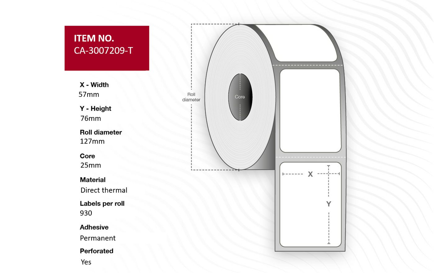 Capture CA-3007209-T etichetta per stampante (Label 57 x 76mm, Core 25mm, - Direct Thermal, Coated, - Permanent, Perforated, 93